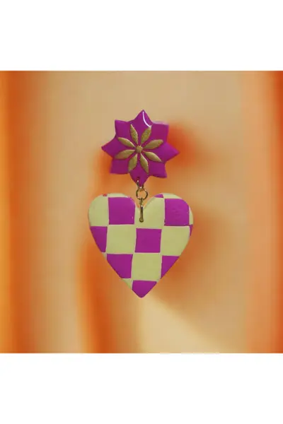 Corazón Cuadros Fucsia y Amarillo